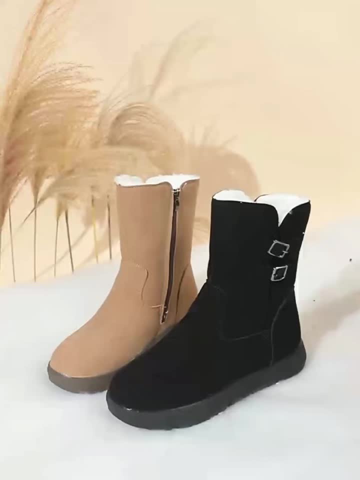 Women'S Cozy Fleece-Lined Winter Boots with Zipper Closure - Round Toe, Low Heel, Synthetic Cover Upper, Rubber Sole, Casual Style for All-Season, Winter Boots For Women, Cold Weather Footwear