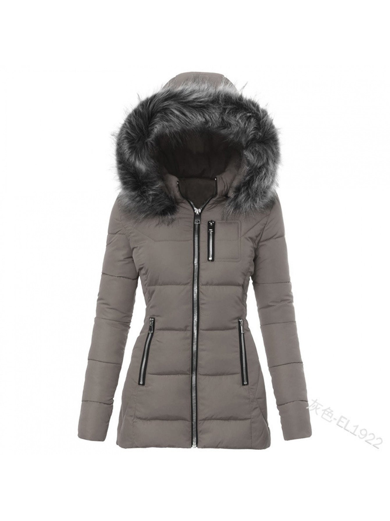 Women'S Slim Fit Winter Parka with Hooded Faux Fur Collar & Full-Zip Front - Thick Insulated Padded Jacket, Belted Waist, Long Sleeve Elegant Coat for Cold Weather, Casual & Formal Outfits (OrangeRed/Grey) - 2025 New Design,