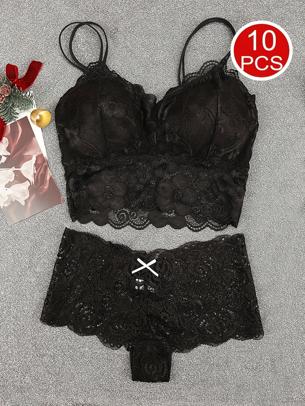 10pcs Of Women'S Underwear And Panties Combination Set Without Steel Rims, Comfortable Daily Exquisite Lace Bra Base, Beautiful Back, Seamless Suspender with Chest Cushion, Detachable Bra, Lace Underwear, Women'S Underwear An