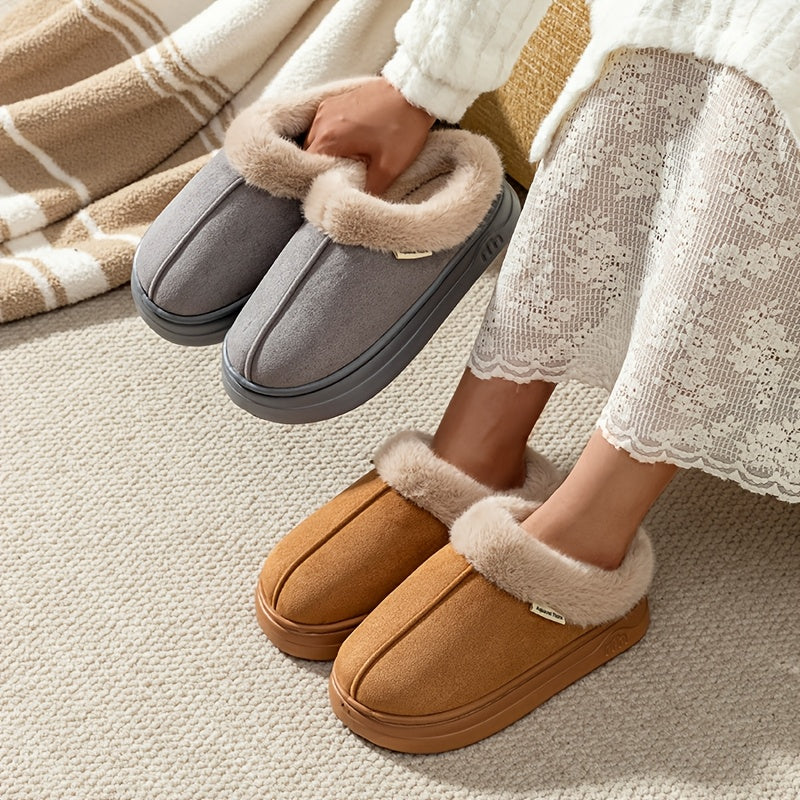 Women's Winter Slip-On House Shoes - Beige Indoor/Outdoor Slippers with Non-Slip EVA Sole, Soft Cushioned Lining - Cozy Indoor/Outdoor Footwear for Home, Office, Casual Outings - Easy-Care Ladies' Cold Weather Shoes, Neutral