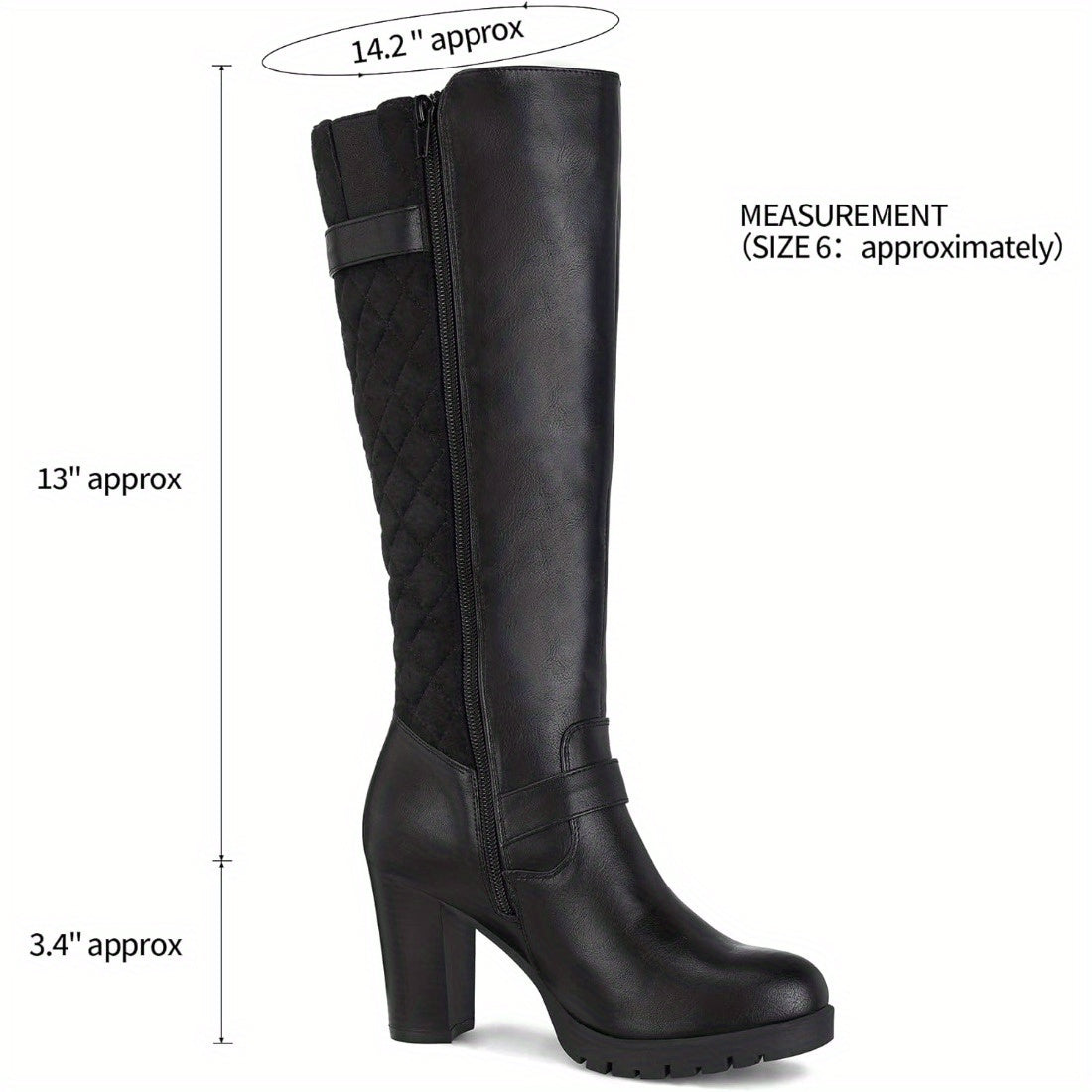 Women's Glossy Faux Cover-like Synthetic Cover Knee-High Boots with Chunky Block Heel & Golden-Tone Zipper - Winter Warm TPR Sole, Pointed Toe & Side Zipper Closure - Solid Black/Color Options - Elegant Winter Boots for Dress