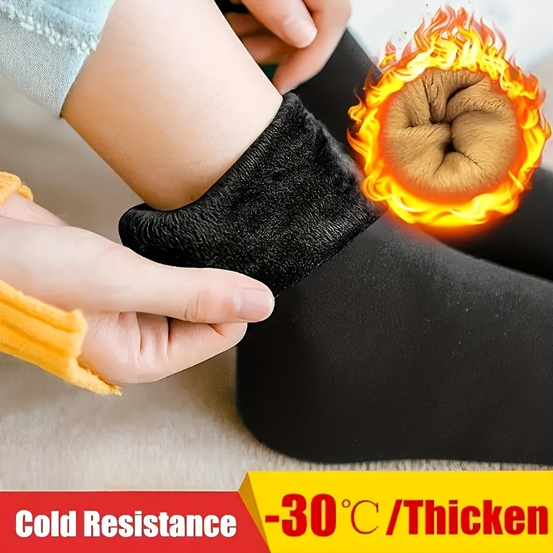 4 Pairs Thermal Insulated Fleece-Lined Socks - Cold-Resistant up to -30°C, Mid-Calf Thick Knit Polyester Socks for All-Season Outdoor Wear, Machine Washable - Perfect Christmas, Birthday & Holiday Gifts, Solid Color Design,
