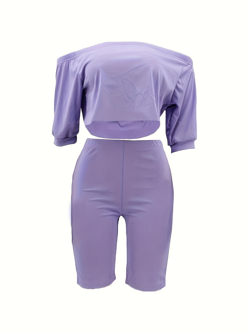 Sexy Solid Fashion Pantsuits Two-piece Set, Off Shoulder Short Sleeve Tops & Slim Shorts Set, Women's Clothing