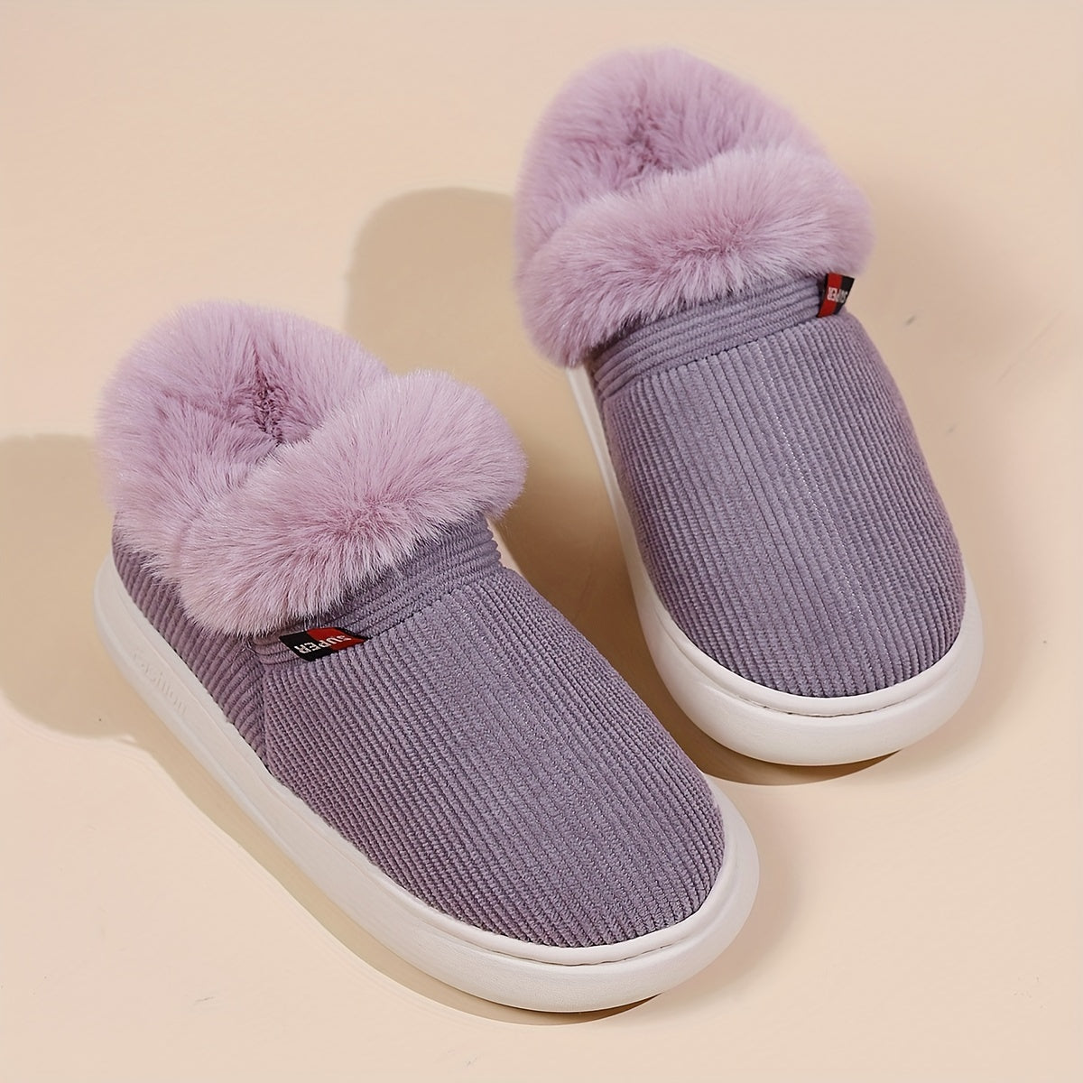 Ultra Soft Cozy Fuzzy House Slippers - Winter Warm Plush Lined Shoes for Men and Women - Cozy Corduroy Slip On Slippers with Fleece Lining for Cold Weather