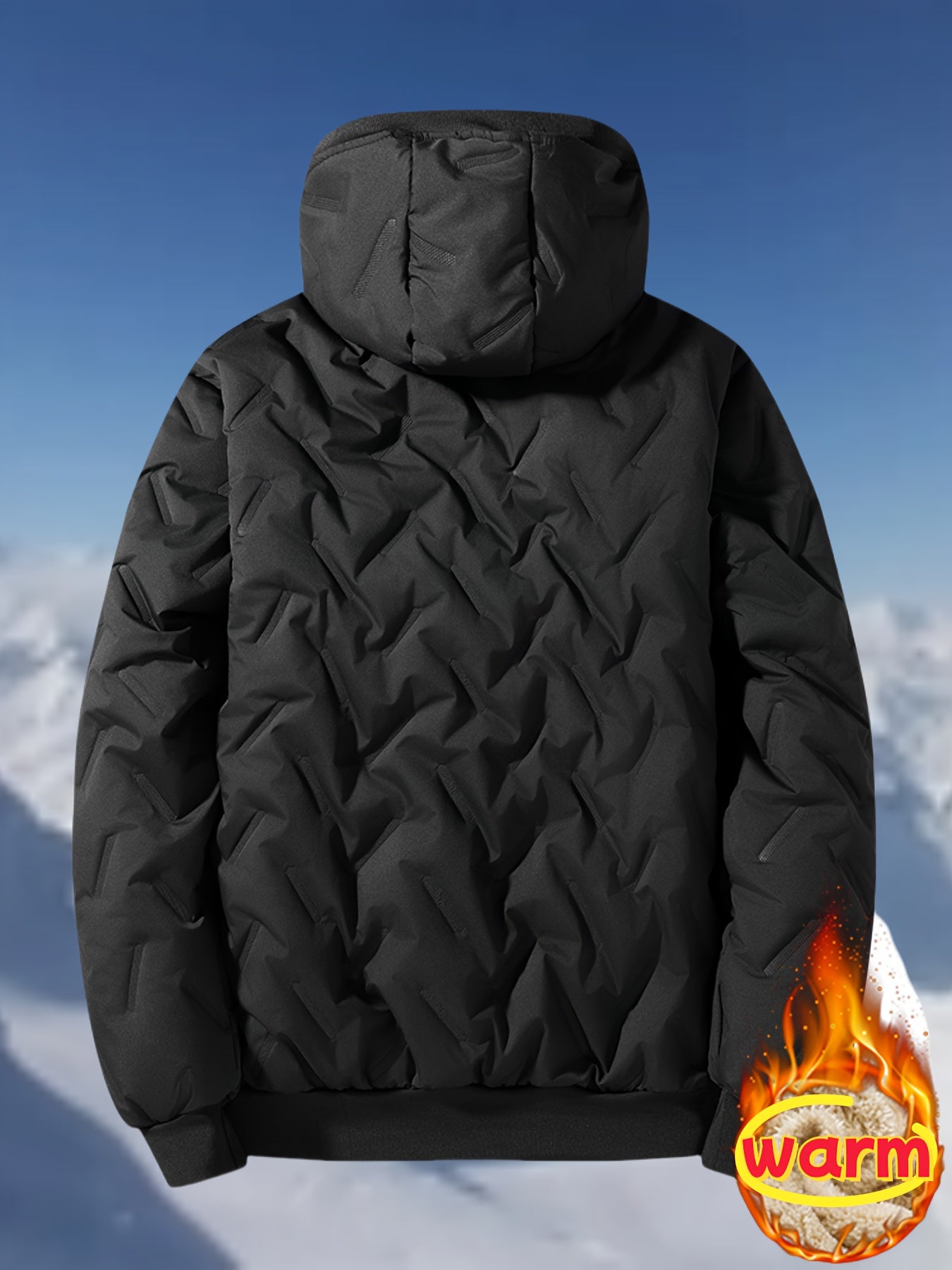 Men'S Lightweight Hooded Fleece Jacket - Warm Windproof Winter Coat with Quilted Diamond Pattern, Full Coverage Lamb'S Lining, Zip-Up Design for Outdoor Sports & Casual Wear, Winter Jacket, Quilted Jacket, Zippered Jacket