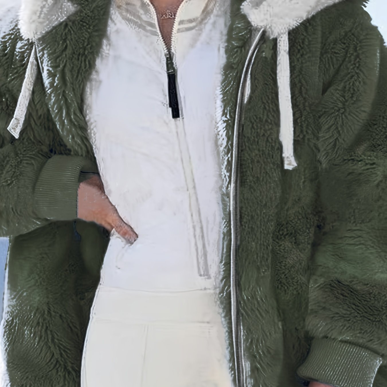 Women'S Y2K Plush Zip-Up Hooded Jacket - Mint Green Loose Fit with Pockets, Soft Faux Fur Lining, Machine Washable for Spring Summer Fall Casual Outerwear, Seasonal Fashion, Hooded Design, Durable Construction, Stylish Coat,