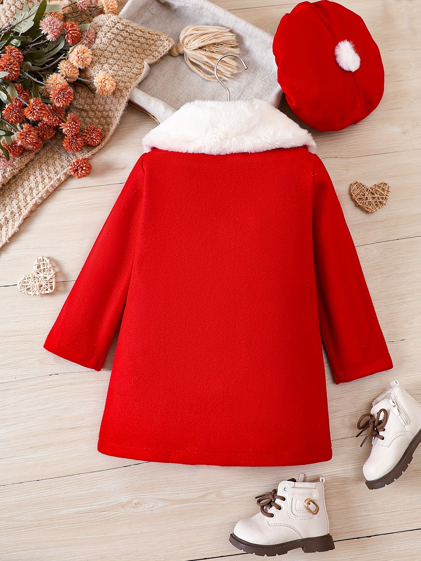 Girls' Luxurious Winter Coat Set - Elegant Dress Coats with Fur Collar, Button Front, and Matching Hat - Warm, Stylish, and Chic Outerwear for Cold Weather
