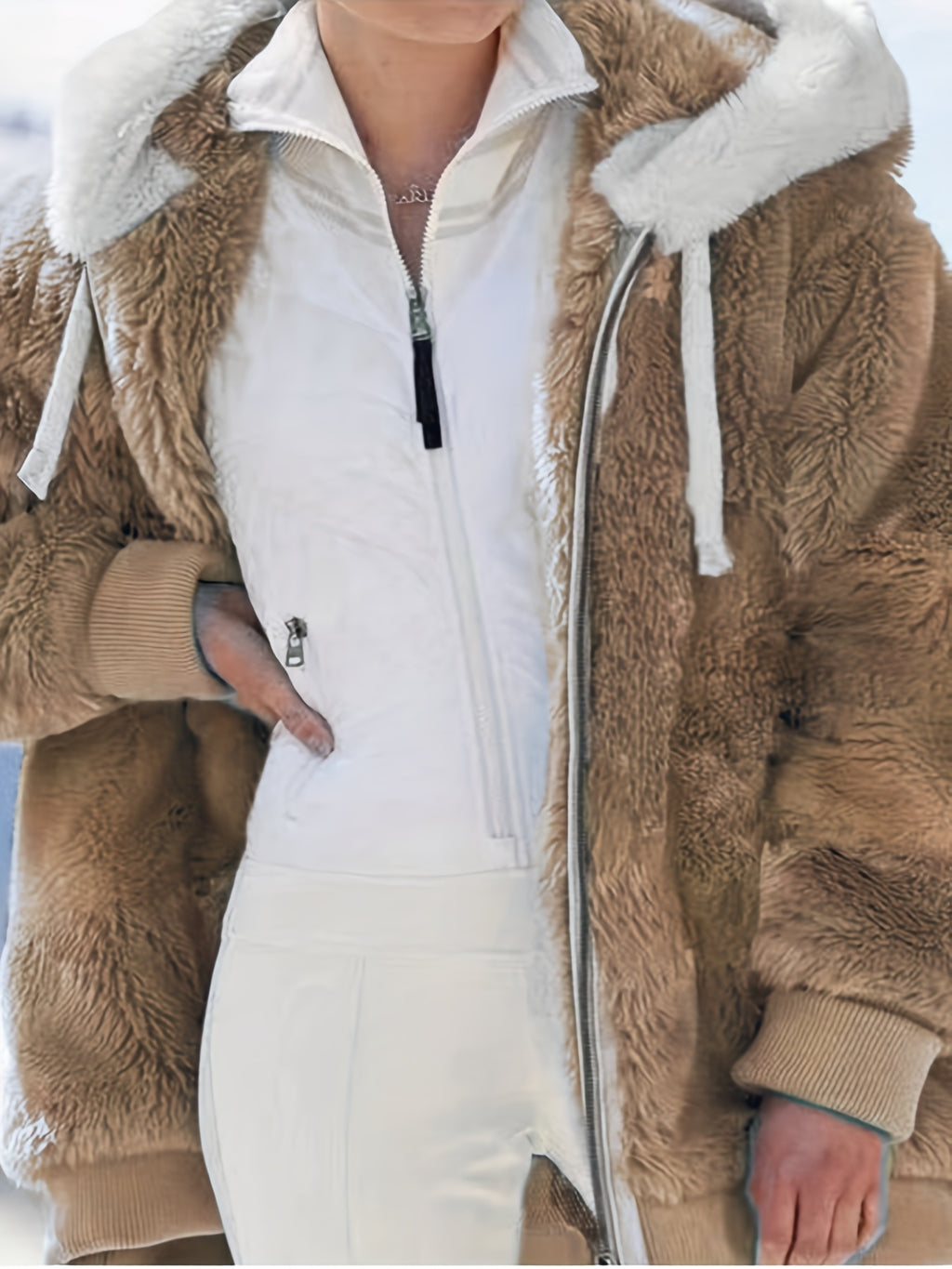 Women'S Y2K Plush Zip-Up Hooded Jacket - Mint Green Loose Fit with Pockets, Soft Faux Fur Lining, Machine Washable for Spring Summer Fall Casual Outerwear, Seasonal Fashion, Hooded Design, Durable Construction, Stylish Coat,