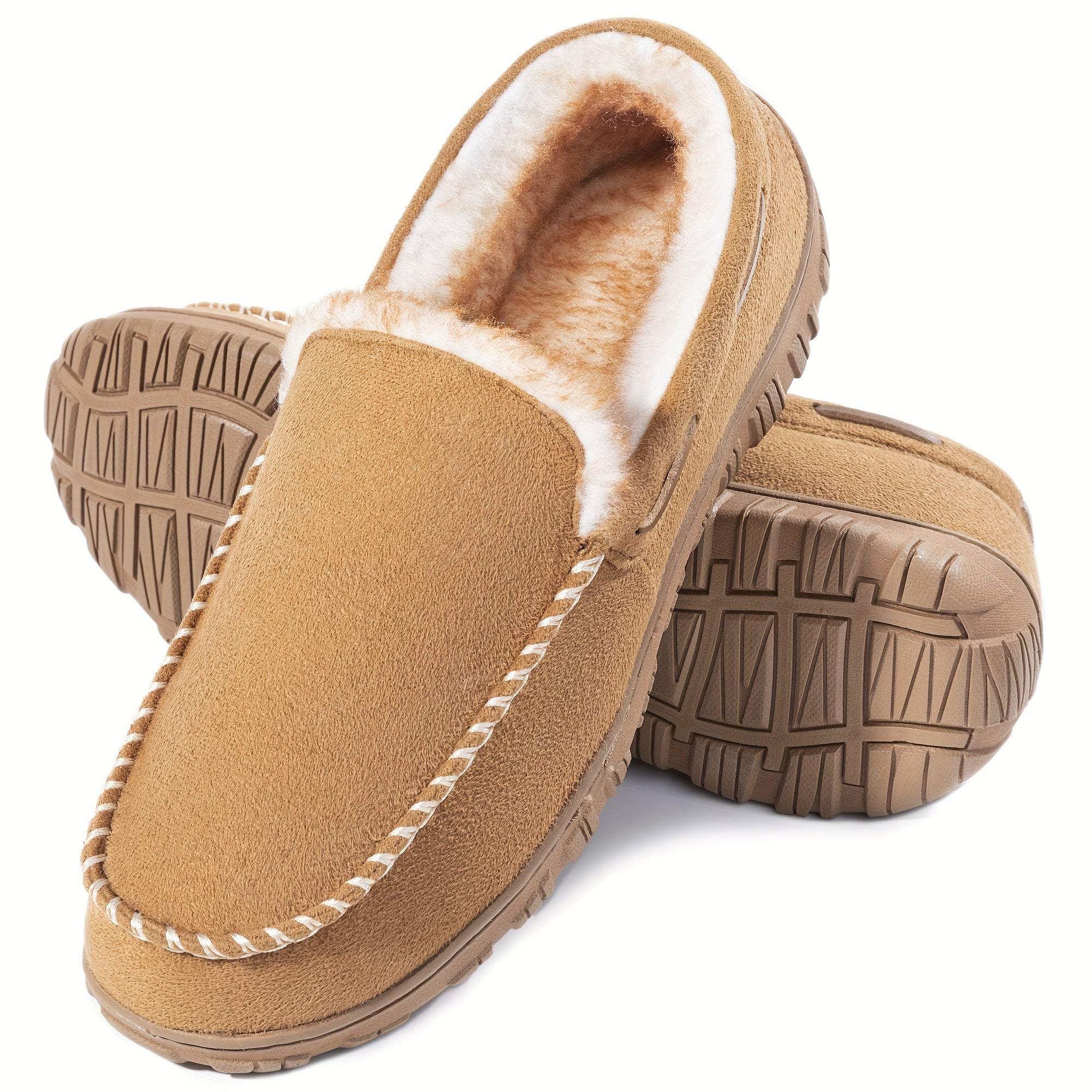 Men's Comfy Fuzzy Lining Moccasin Slippers - Soft, Breathable, Slip-Resistant Indoor Shoes for Business Office, Everyday Wear - Perfect for Cold Winter Days