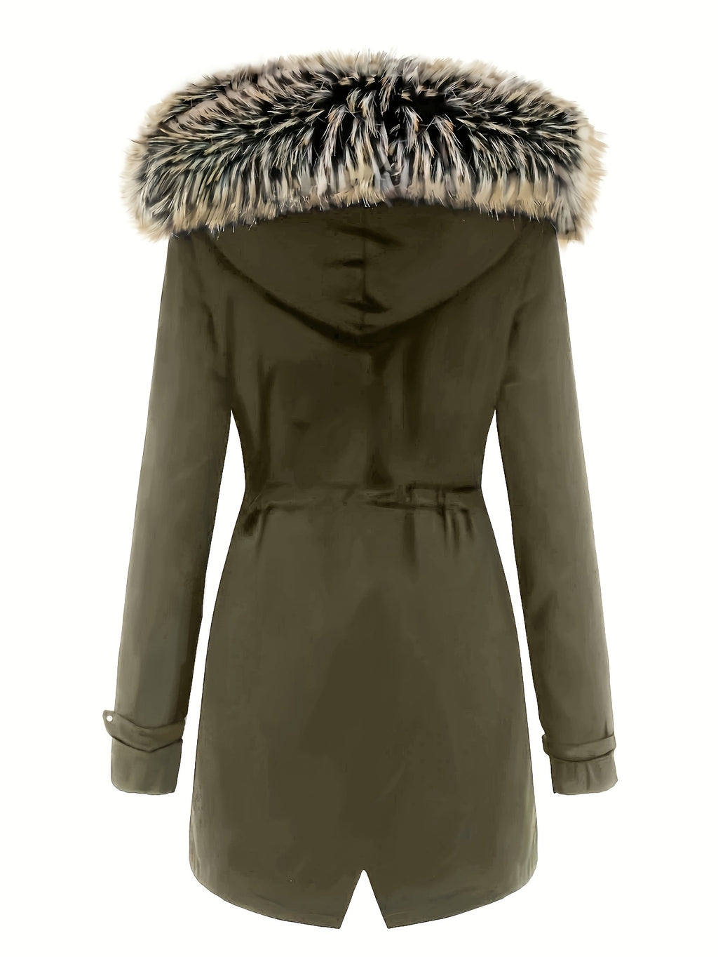 Women'S Thermal Insulated Fleece-Lined Military Parka Coat with Detachable Faux Fur Hood & High Quality High Quality Fabric - Heavy-Duty Winter Jacket, Full-Zip Closure, Golden-Tone Hardware, Utility Pockets, Adjustable Draws