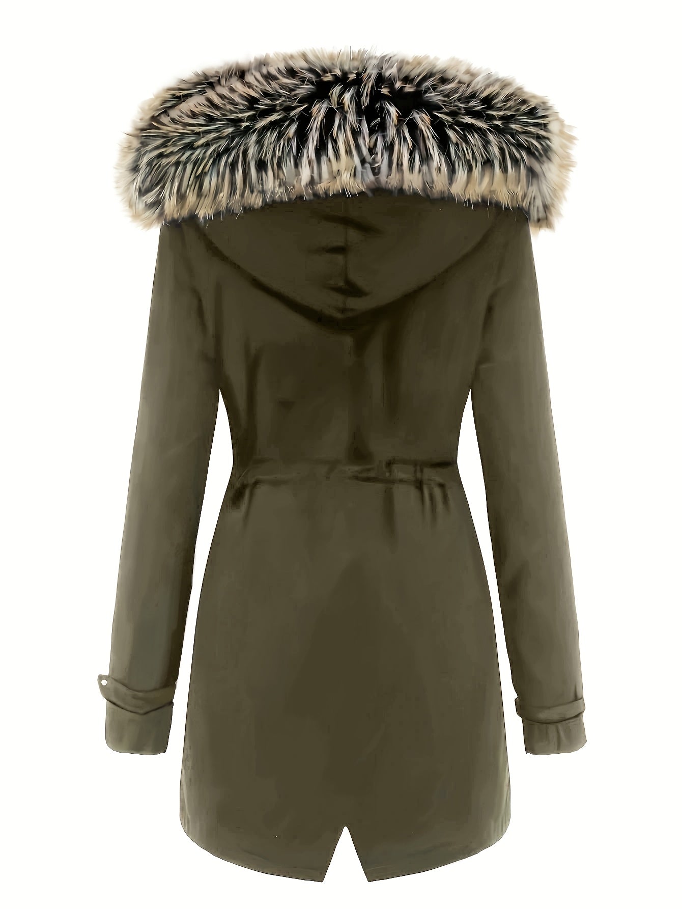 Women'S Thermal Insulated Fleece-Lined Military Parka Coat with Detachable Faux Fur Hood & High Quality High Quality Fabric - Heavy-Duty Winter Jacket, Full-Zip Closure, Golden-Tone Hardware, Utility Pockets, Adjustable Draws