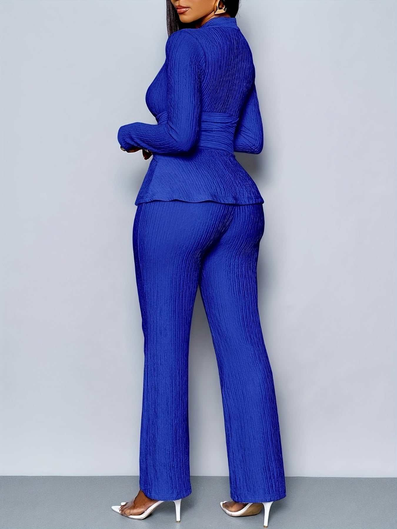 Elegant V-Neck Wrap Set for Women Blouse and Tailored Pants Set - Great for Work and Events