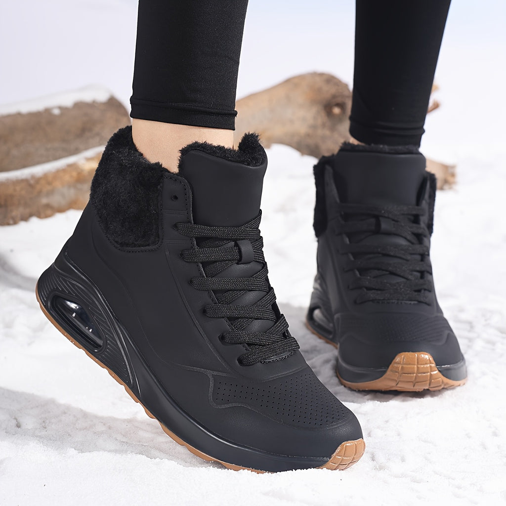 Women'S Mid-Calf Winter Boots with Soft Cushioned Air Cushion, Thick Fleece Lining & Breathable PU Upper - Round Toe Snow Boots for Cold Weather, Casual & Sporty Outfits, Winter Boots, Outdoor Footwear, Modern Footwear, Durab