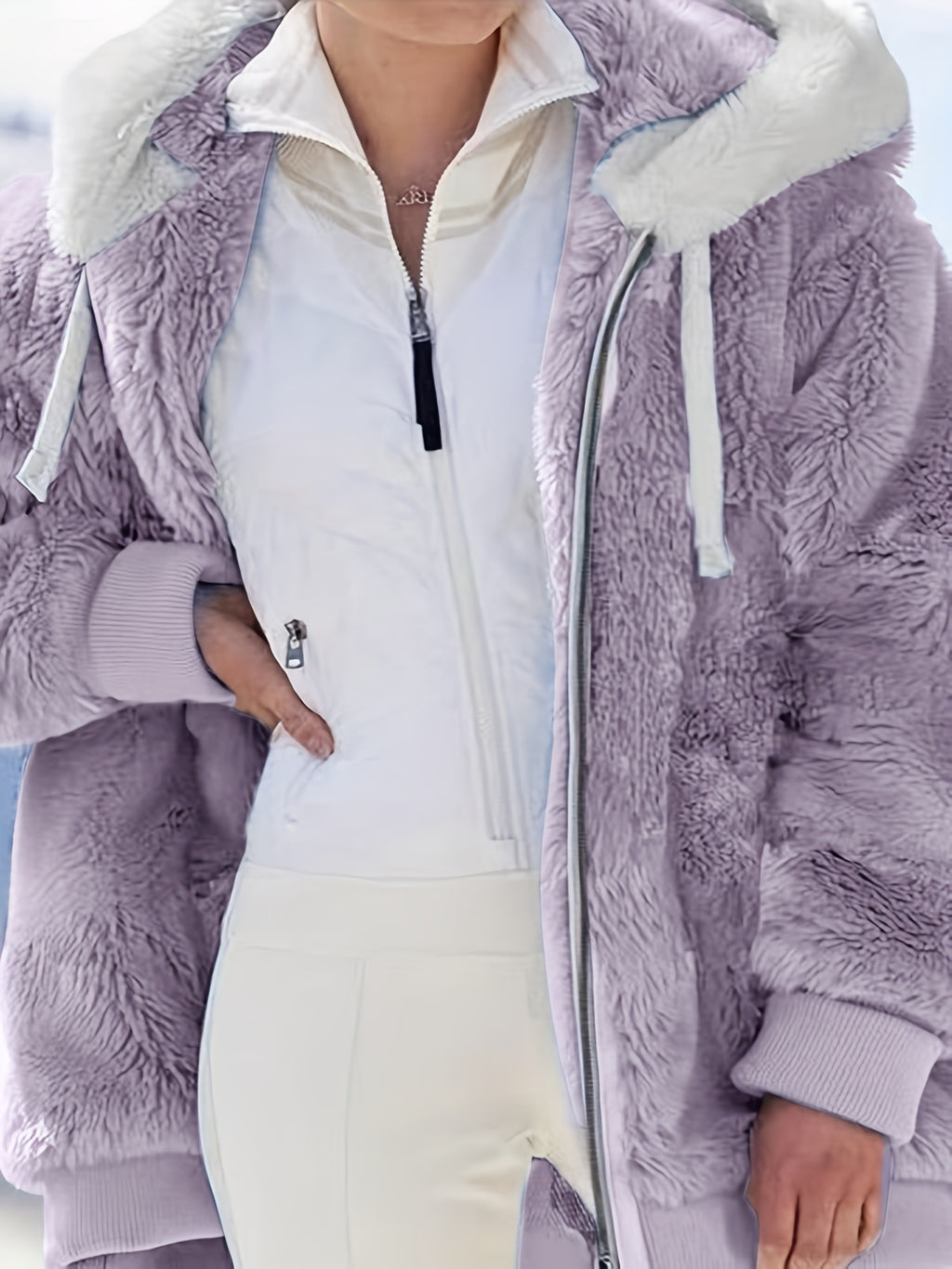 Women'S Y2K Plush Zip-Up Hooded Jacket - Mint Green Loose Fit with Pockets, Soft Faux Fur Lining, Machine Washable for Spring Summer Fall Casual Outerwear, Seasonal Fashion, Hooded Design, Durable Construction, Stylish Coat,