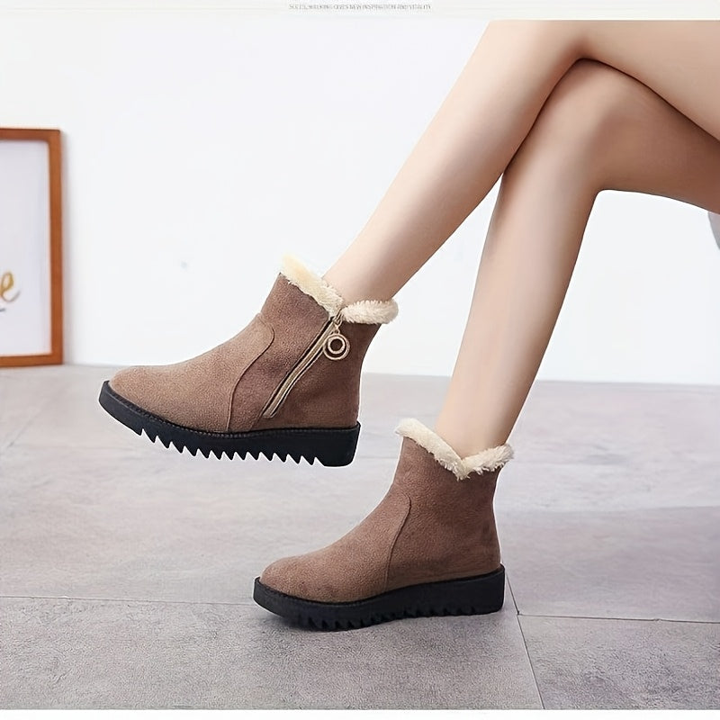 Women'S Winter Snow Boots with Side Zipper & Rhinestone Chain - Thick Rubber Sole, Warm Fleece Lining, Round Toe & Cushioned Insole - Elegant Casual Boots for