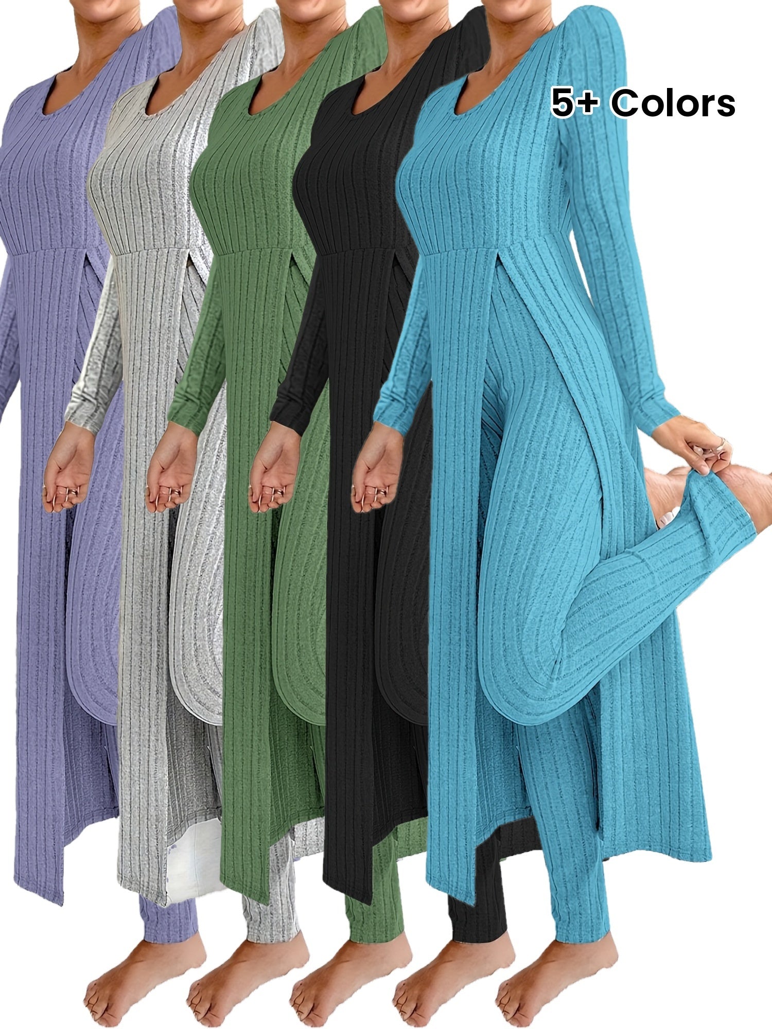 [Targeted]Two-piece Set of Ribbed Long-sleeved Top and Pants for Women