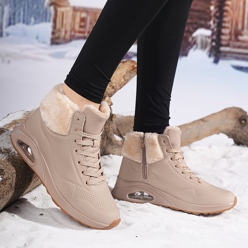 Women'S Mid-Calf Winter Boots with Soft Cushioned Air Cushion, Thick Fleece Lining & Breathable PU Upper - Round Toe Snow Boots for Cold Weather, Casual & Sporty Outfits, Winter Boots, Outdoor Footwear, Modern Footwear, Durab