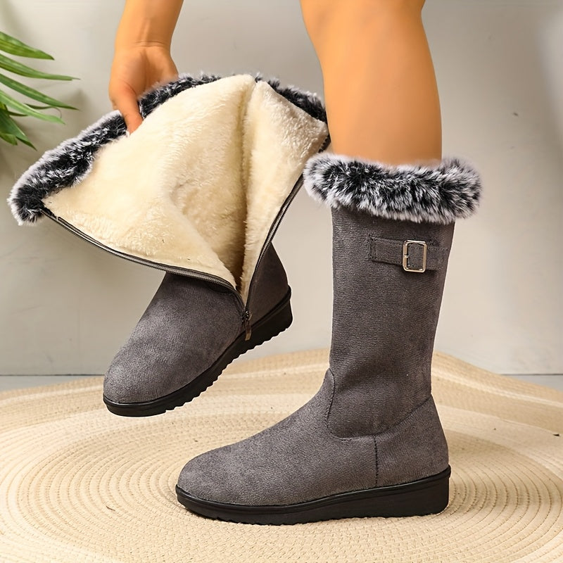 Women's Winter Boots - Slip-resistant PU Sole, Soft Interior Lining - Black - Cold Weather Footwear for Everyday & Formal Events - Cozy Booties, Ladies Winter Boots, Formal Cold Boots, Fashionable Booties, Plush Fabric Lining