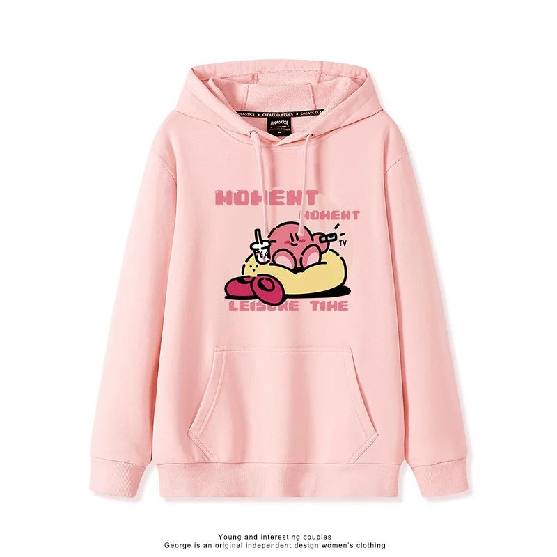 2025 Japanese Cute Cartoon Star of Kirby Printing Sweater Men and Women Couples Wearing Hooded Loose Tide Couple School Sweater