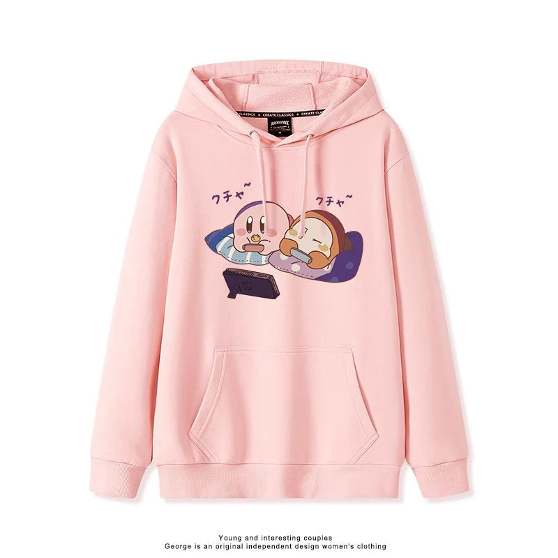 2025 Japanese Cute Cartoon Star of Kirby Printing Sweater Men and Women Couples Wearing Hooded Loose Tide Couple School Sweater