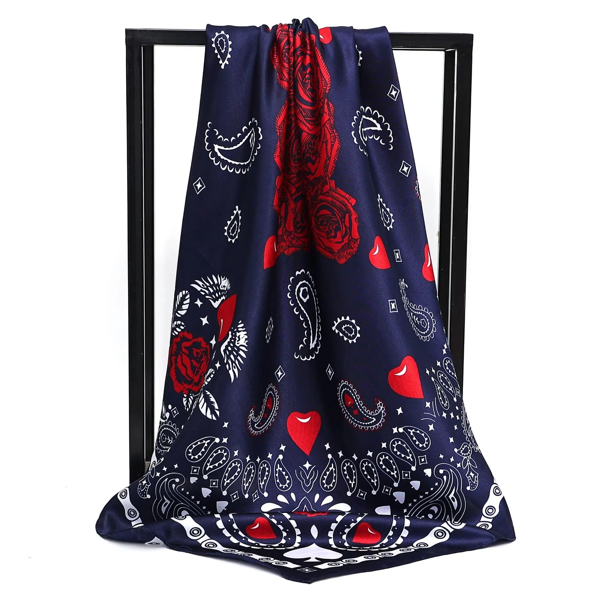 90X90cm 2025 New Women Luxury Print Satin Silk Scarves Square Scarf Hijab Neckerchief Female Hair Ribbon Headband Wrap Bandana