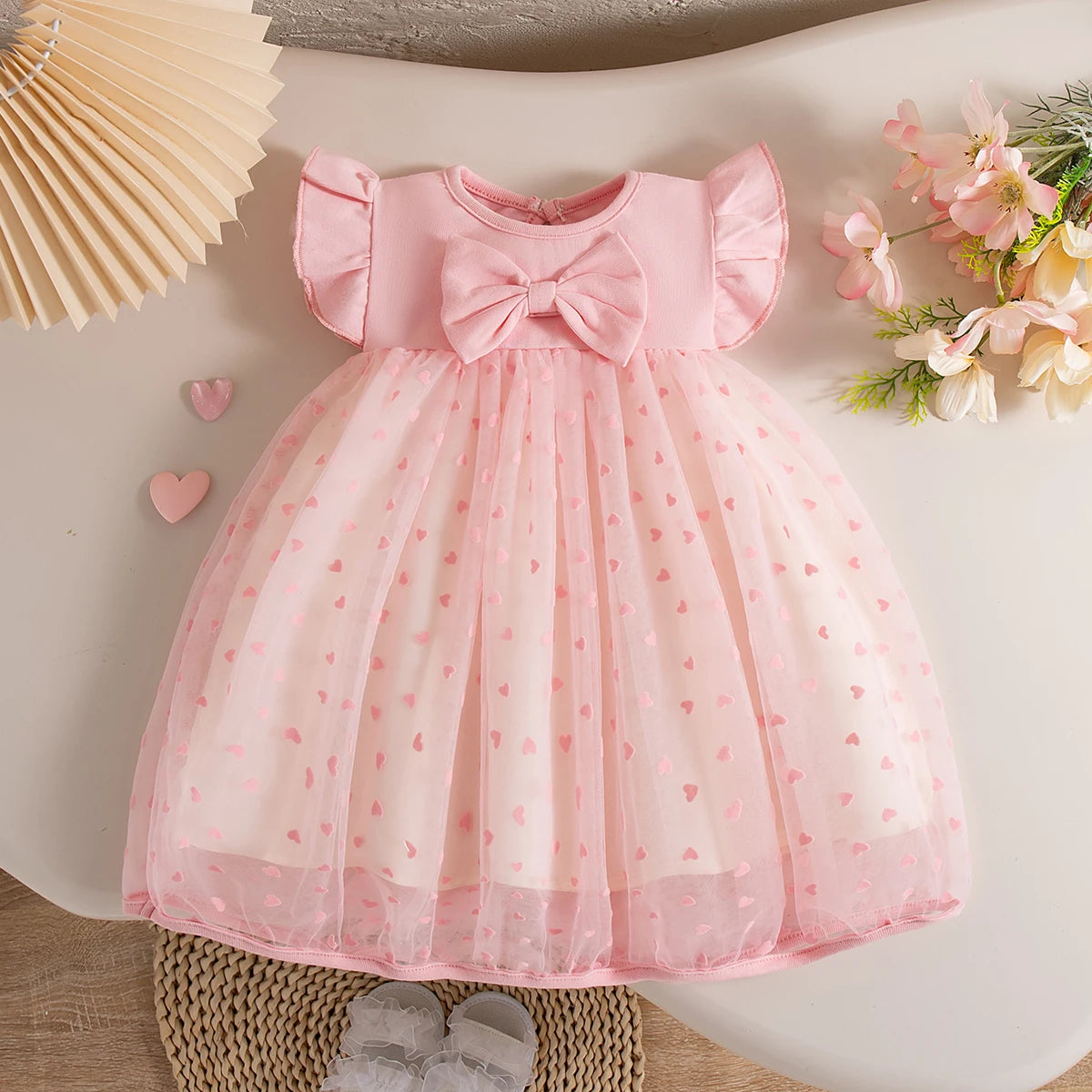 (0-3 Years Old) Summer Baby Girl Bow Flying Sleeves Princess Dress Girl Korean Edition Little Love Birthday Dress