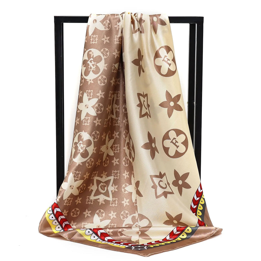 90X90cm 2025 New Women Luxury Print Satin Silk Scarves Square Scarf Hijab Neckerchief Female Hair Ribbon Headband Wrap Bandana