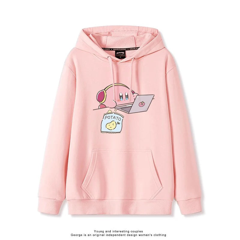 2025 Japanese Cute Cartoon Star of Kirby Printing Sweater Men and Women Couples Wearing Hooded Loose Tide Couple School Sweater