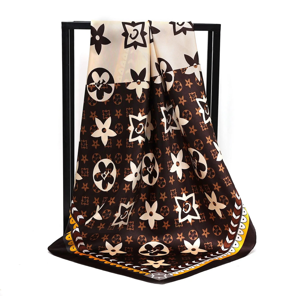 90X90cm 2025 New Women Luxury Print Satin Silk Scarves Square Scarf Hijab Neckerchief Female Hair Ribbon Headband Wrap Bandana