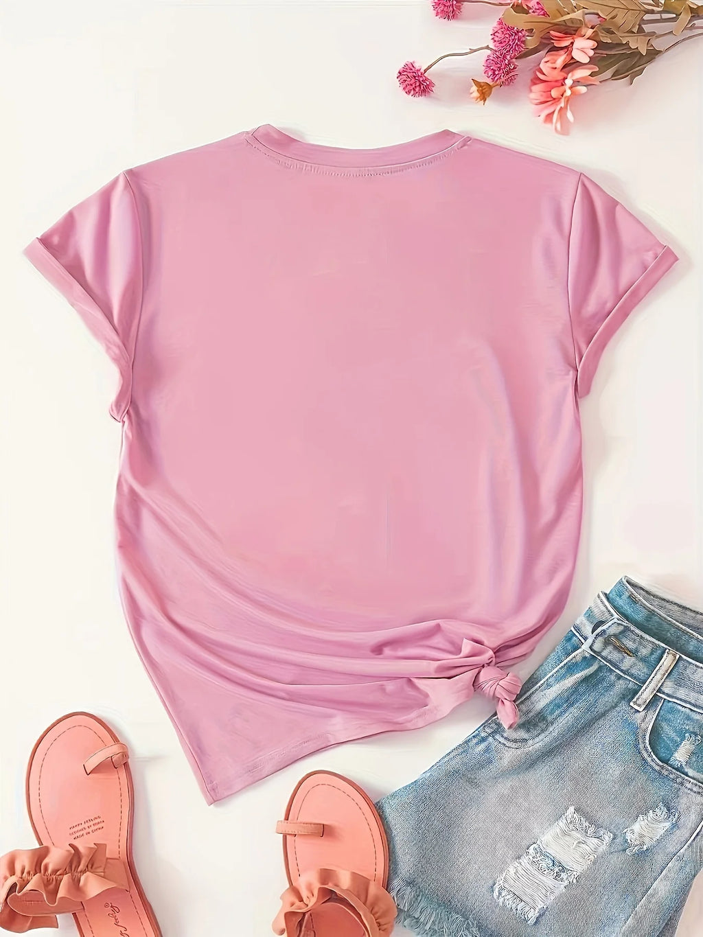 Stylish Women's Short Sleeve Casual  Round Neck Summer Sporty Style Versatile Top with Print Soft Fabric Breathable Moisture