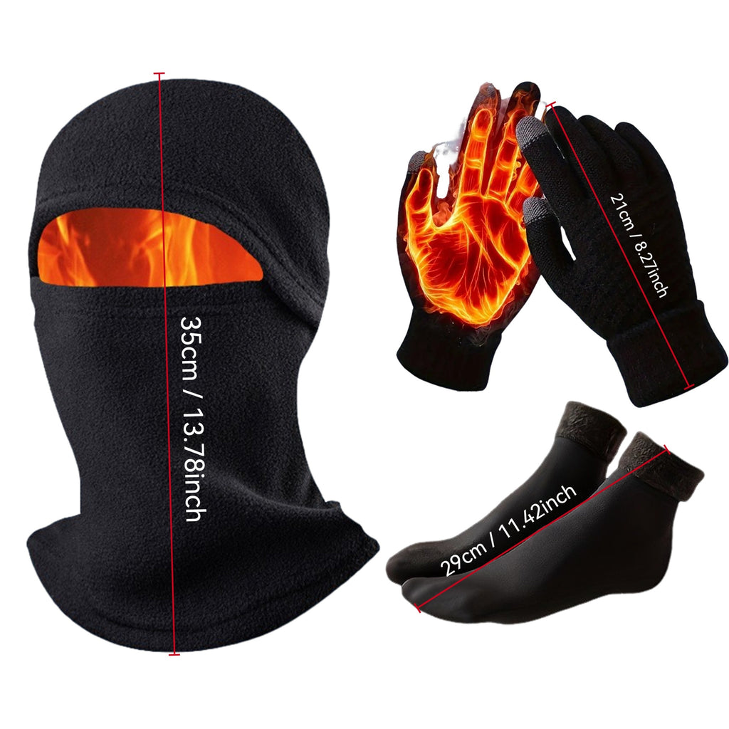 1 Set Winter Essentials Set: Touchscreen-Friendly Gloves, Thick Fleece-Lined Socks & Windproof Balaclava with Ear Protection - 100% Polyester, Warm and Cold Resistant for Outdoor Activities, Winter Clothes