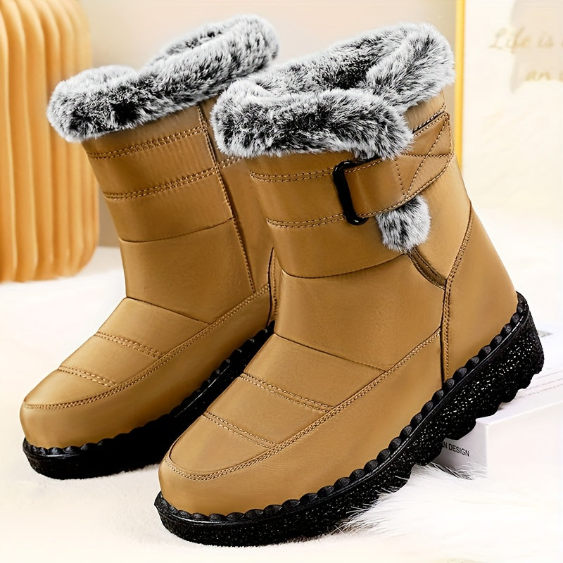 Women'S Mid-Calf Boots, Suitable for All Seasons, Winter New Fleece-Lined Warm Anti-Slip Durable Comfortable Casual Fashion Thick-Soled High-Top Thickened Warm Shoes