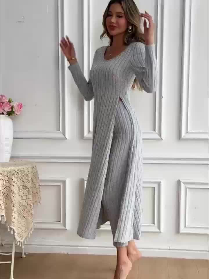 [Targeted]Two-piece Set of Ribbed Long-sleeved Top and Pants for Women