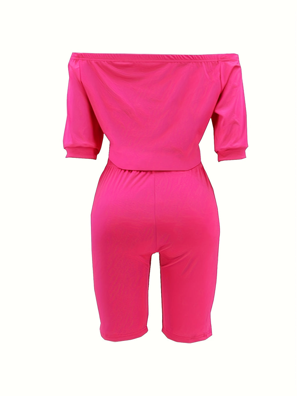 Sexy Solid Fashion Pantsuits Two-piece Set, Off Shoulder Short Sleeve Tops & Slim Shorts Set, Women's Clothing