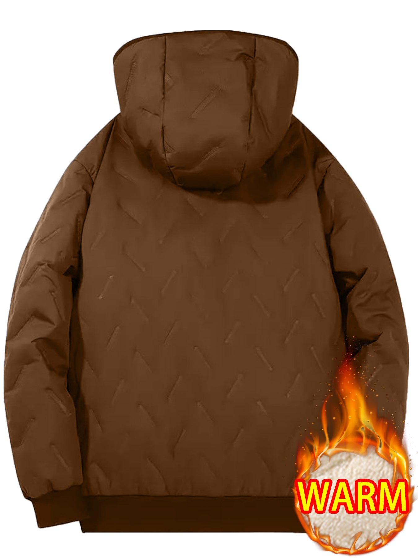 1pc Men'S Thermal Hooded Jacket with Fleece Lining - Winter Warm Coat, Full-Zip Closure & Pockets, Collar, & Insulation for Outdoor Sports, Hiking, Commuting, Gym - Casual Winter Coat for Men (Brown) - Ideal for Cold Weather