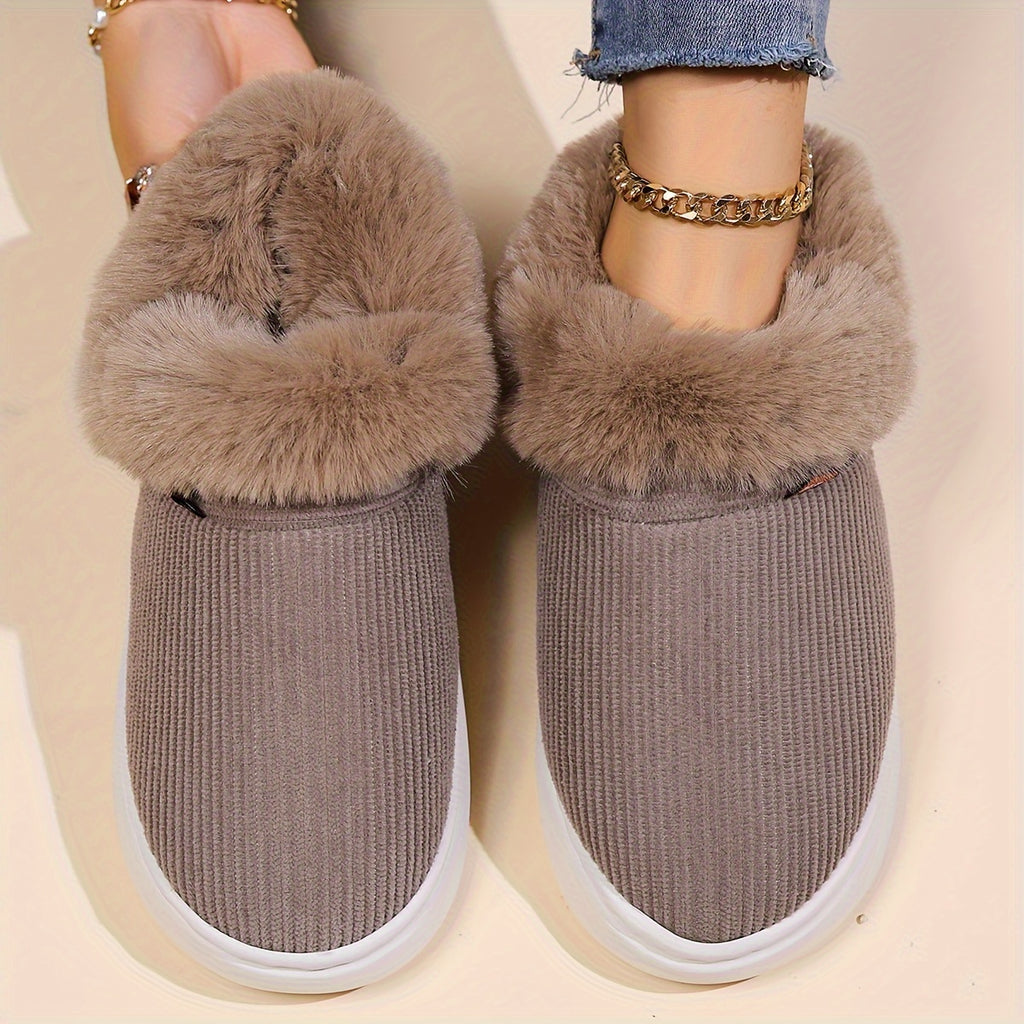 Ultra Soft Cozy Fuzzy House Slippers - Winter Warm Plush Lined Shoes for Men and Women - Cozy Corduroy Slip On Slippers with Fleece Lining for Cold Weather