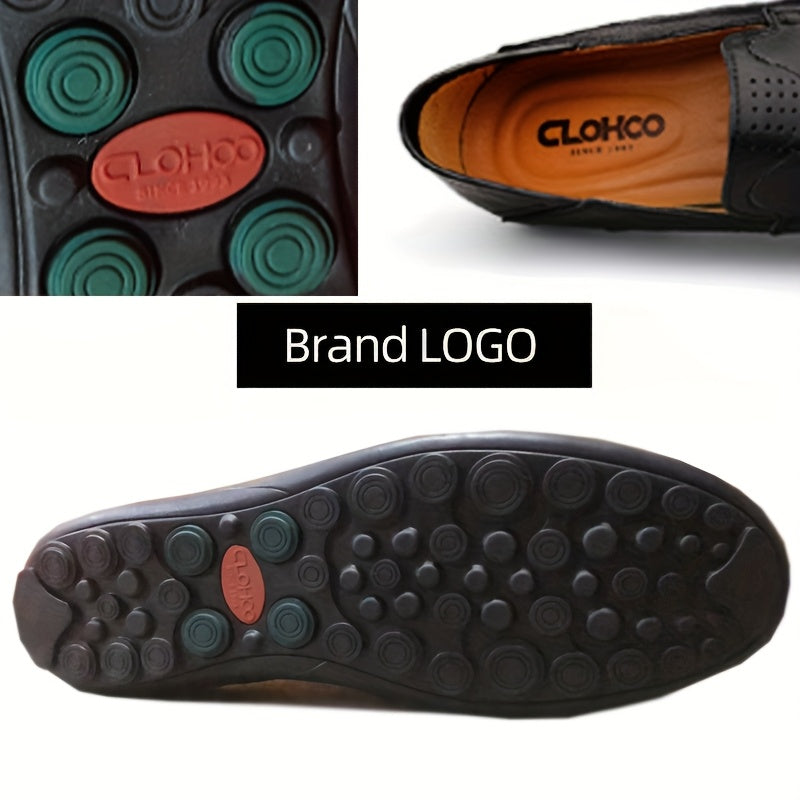 CLOHOO Men's Genuine -like Upper Slip-On Dress Loafers - All-Season Round-Toe Business Casual Shoes with PU, Brown/Black, Durable Rubber Sole for Office, Vacation & Formal Wear (No Laces/Ties)