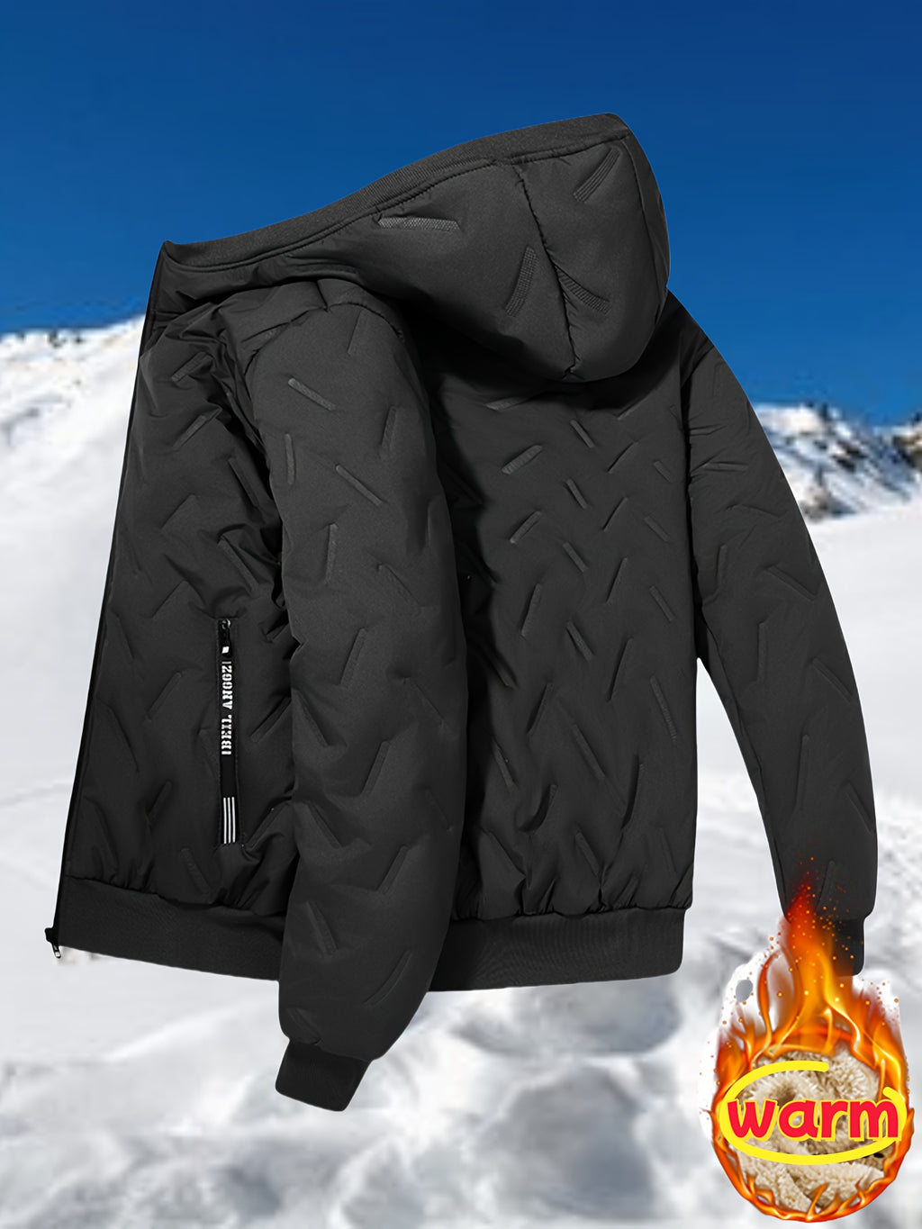 Men'S Lightweight Hooded Fleece Jacket - Warm Windproof Winter Coat with Quilted Diamond Pattern, Full Coverage Lamb'S Lining, Zip-Up Design for Outdoor Sports & Casual Wear, Winter Jacket, Quilted Jacket, Zippered Jacket