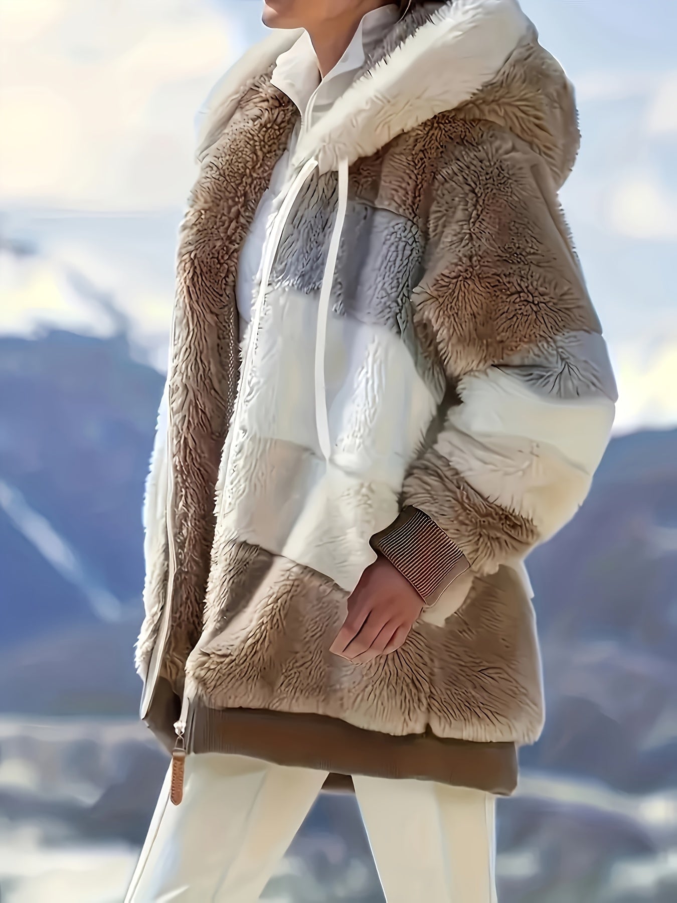 Women's Winter Plaid -Lined Hooded Jacket - Burgundy/Beige//White/Black/Grey/Green/Brown, Loose-Fit Coat with, Machine Washable & Snow Jacket for Cold Weather (Multi-Color Options)