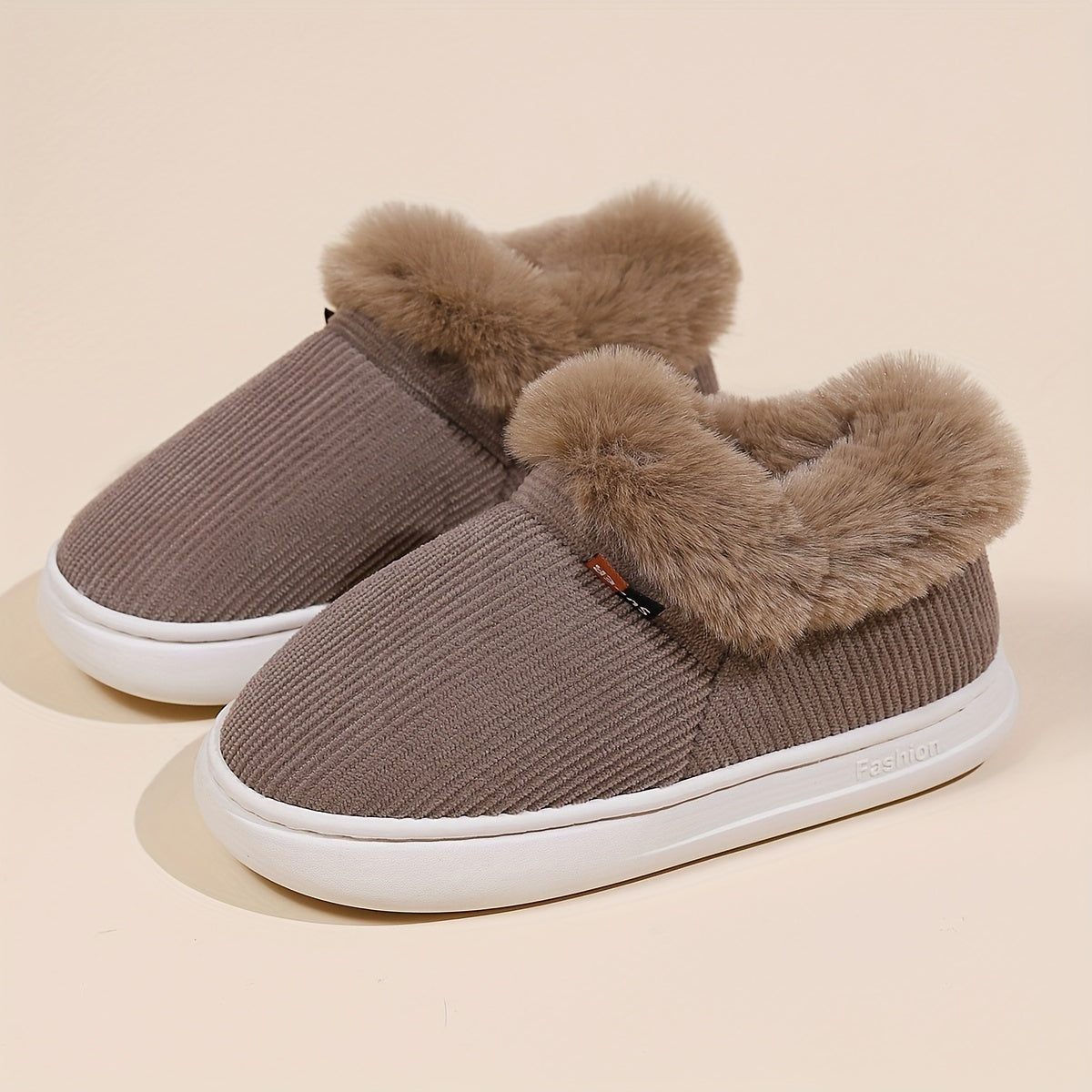 Ultra Soft Cozy Fuzzy House Slippers - Winter Warm Plush Lined Shoes for Men and Women - Cozy Corduroy Slip On Slippers with Fleece Lining for Cold Weather