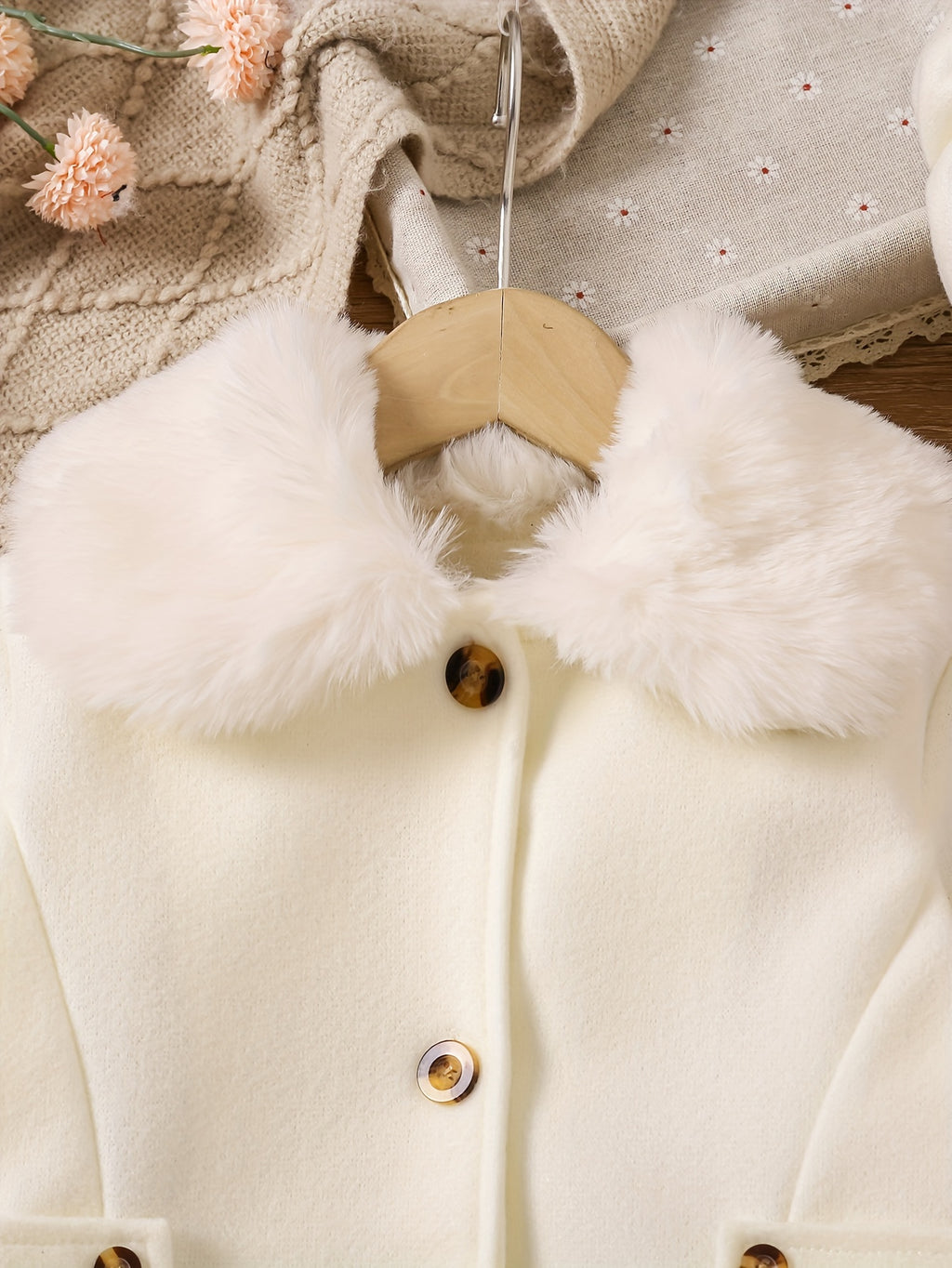 Girls' Luxurious Winter Coat Set - Elegant Dress Coats with Fur Collar, Button Front, and Matching Hat - Warm, Stylish, and Chic Outerwear for Cold Weather