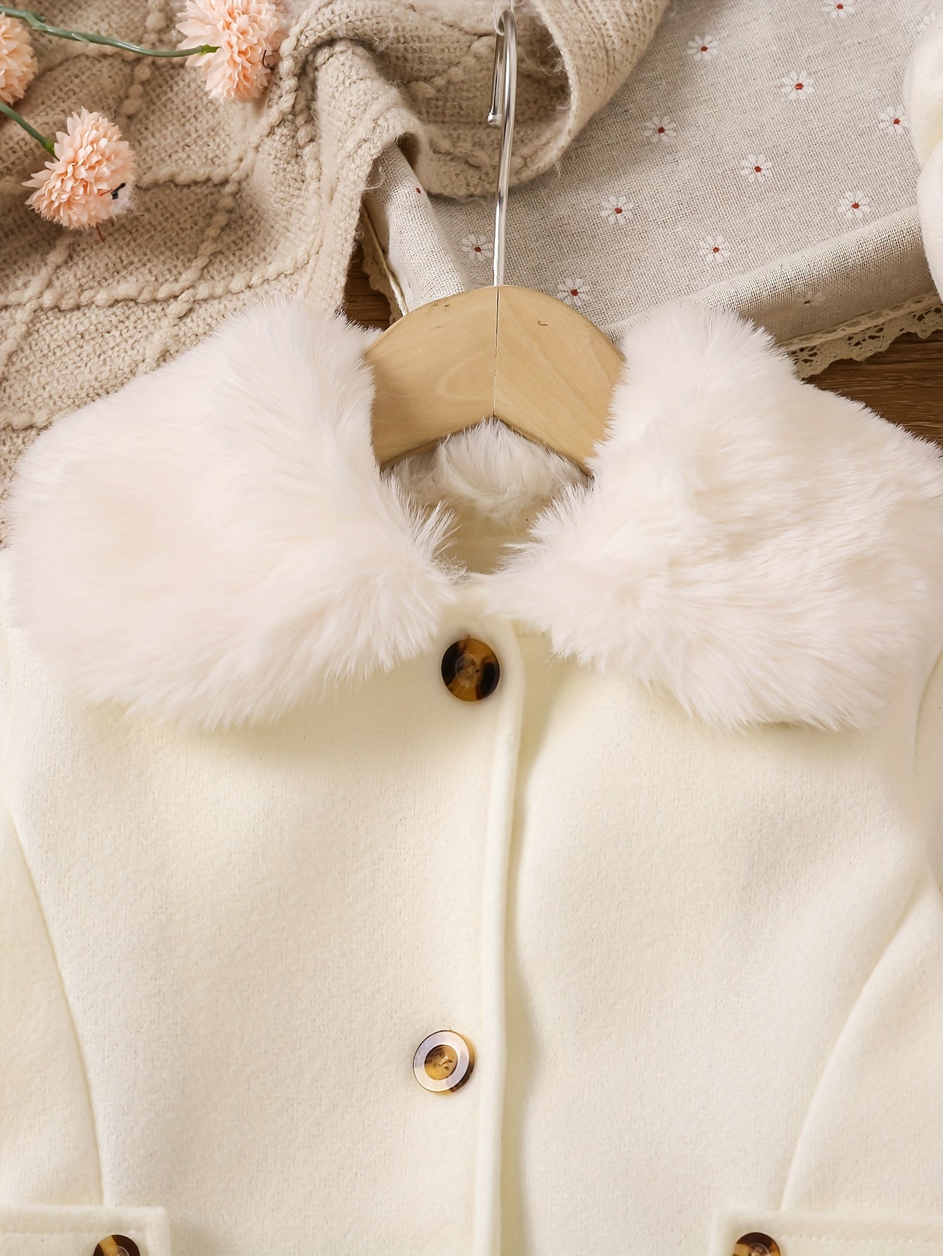 Girls' Luxurious Winter Coat Set - Elegant Dress Coats with Fur Collar, Button Front, and Matching Hat - Warm, Stylish, and Chic Outerwear for Cold Weather