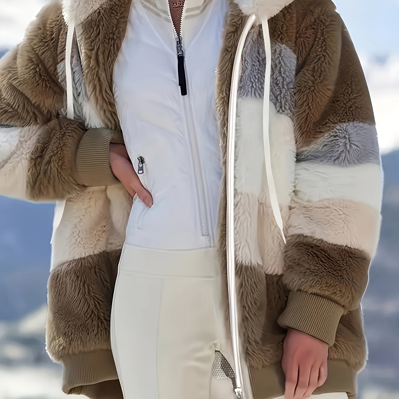 Women's Winter Plaid -Lined Hooded Jacket - Burgundy/Beige//White/Black/Grey/Green/Brown, Loose-Fit Coat with, Machine Washable & Snow Jacket for Cold Weather (Multi-Color Options)