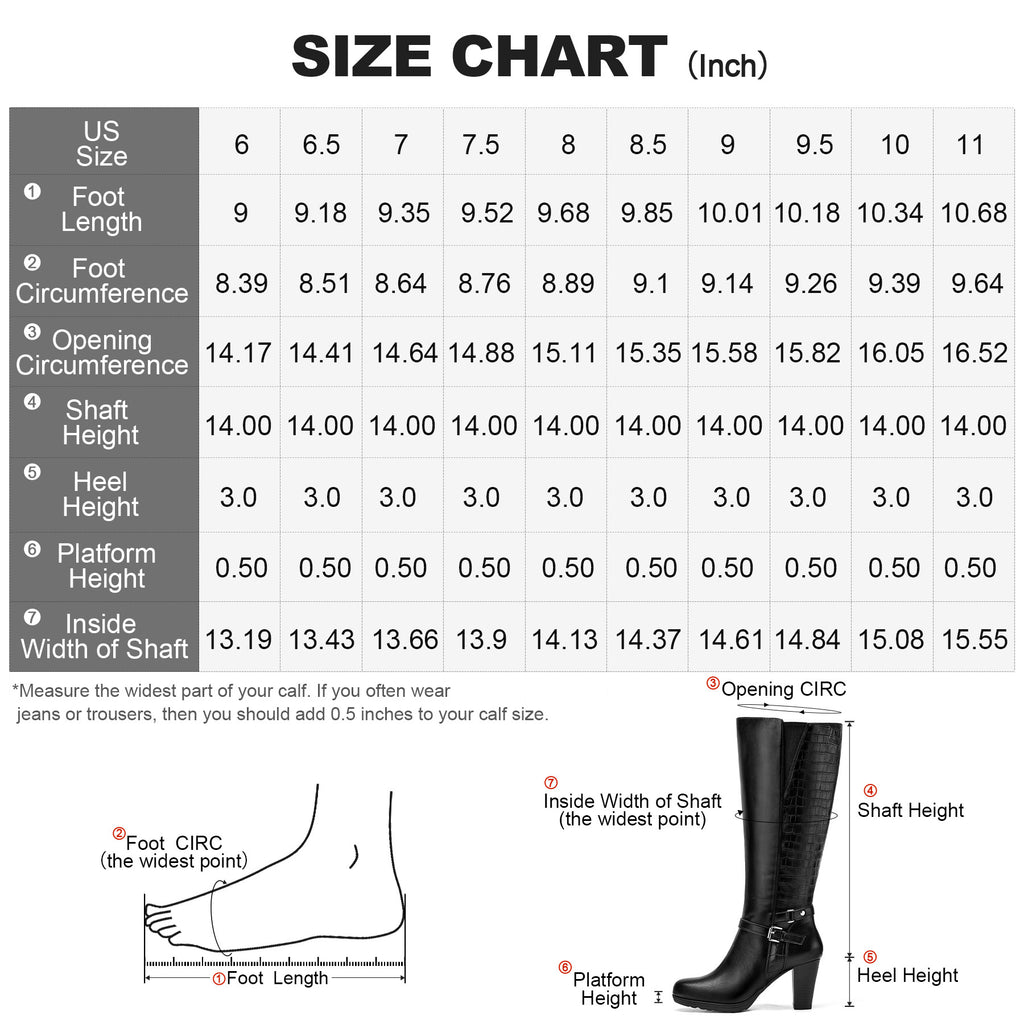 Women's Chunky Heel Knee-High Boots - Full-Length Round Toe PU Dress Boots with Back Zipper Closure, Thick Platform Heel (TPR Sole) & PU - Elegant Brown/ for Dresses, Skirts, Jeans - Versatile Fall Outfit
