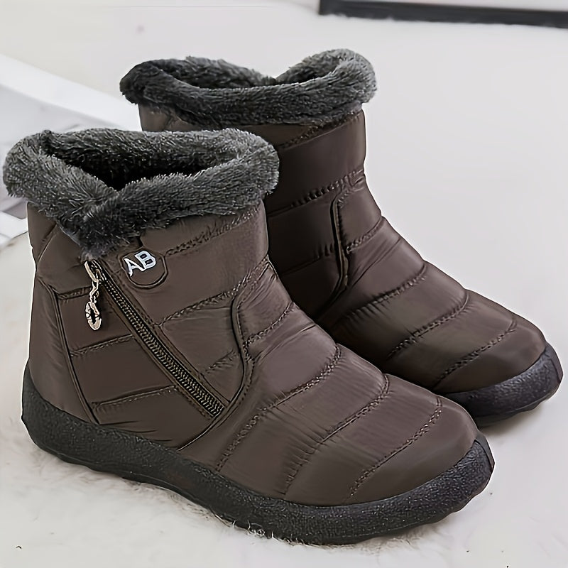 Women's High Quality Winter Thermal Snow Boots - Heavy-Duty -like Texture (PU) Round-Toe with Faux Trim, Lace-Up Ankle Boots with Arch & Traction Tread for Ice & Snow - Burgundy/ Color Options, Warm & Durable Winter Shoes for
