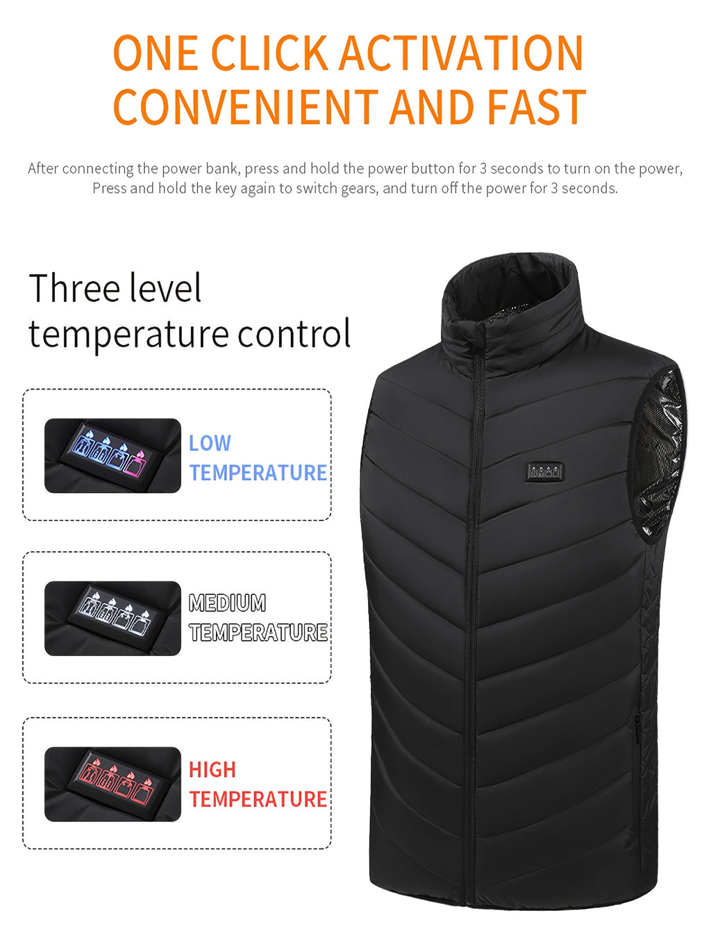 Men'S USB Electric Heating Vest - 4- Zone 3-Speed Temperature Control, Casual Hiking and Travel Warm Jacket for Autumn/Winter Outdoor Activities (Battery Not Included), Wearable Winter Warmer (Featuring Activated Carbon, Batt