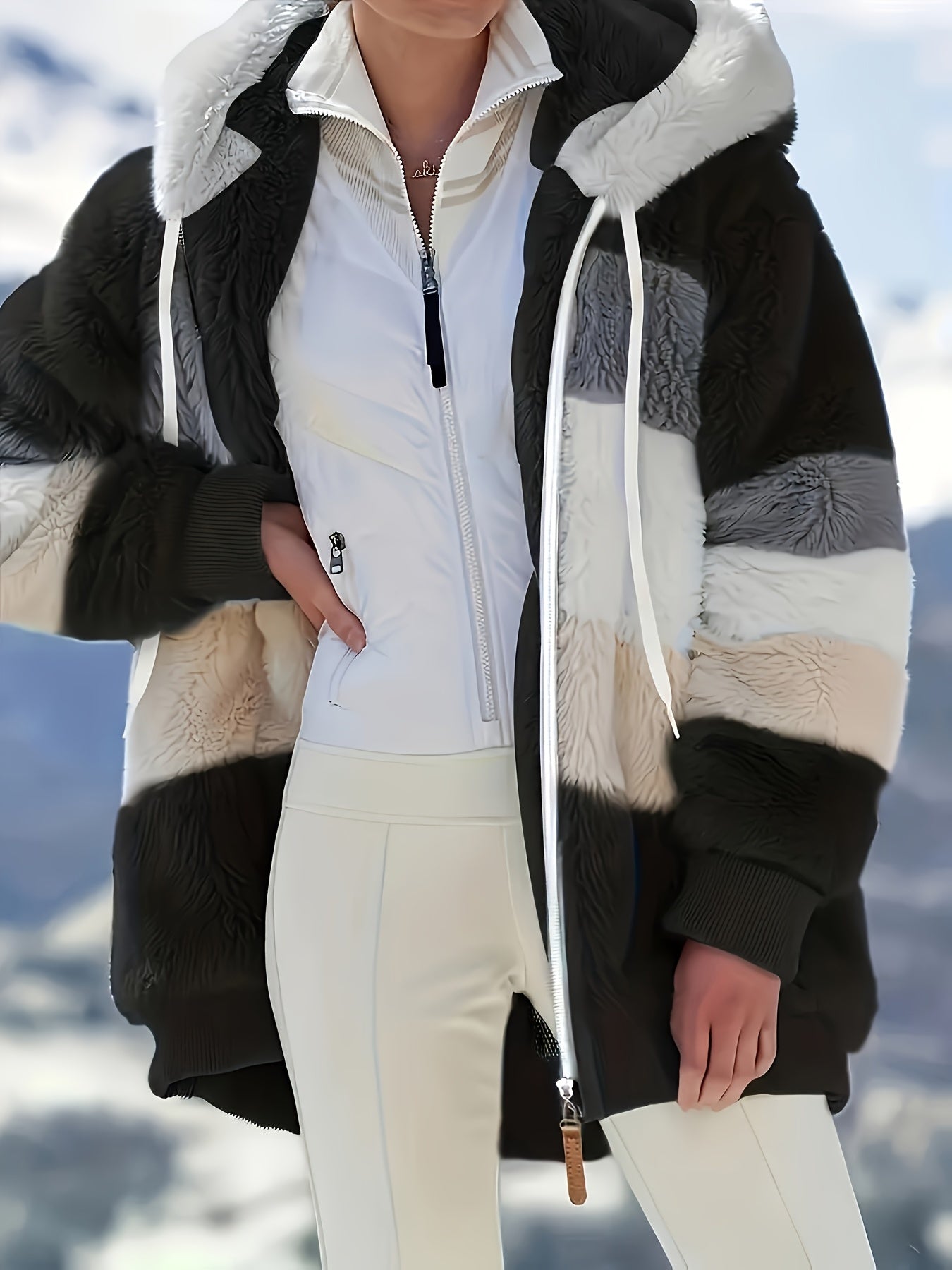 Women's Winter Plaid -Lined Hooded Jacket - Burgundy/Beige//White/Black/Grey/Green/Brown, Loose-Fit Coat with, Machine Washable & Snow Jacket for Cold Weather (Multi-Color Options)