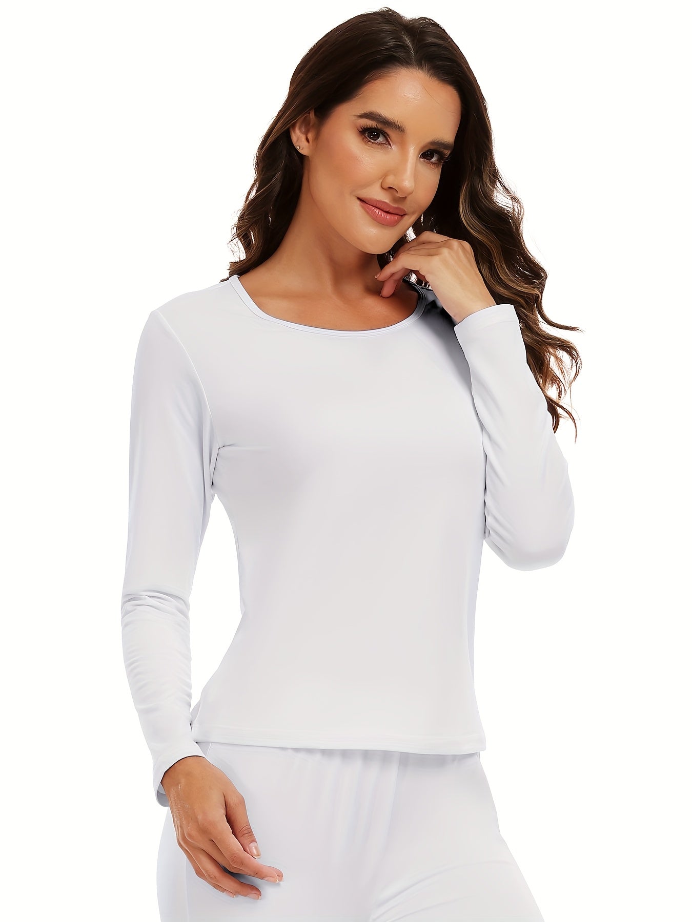 3pcs Women's Thermal Tops Fleece Lined Base Layer Soft Stretchy Long Sleeve Undershirts for Cold Weather, Winter Essentials, Layering Basics, Cozy Loungewear, Minimalist Style, Comfortable Fit, Fleece Undershirt, Women's Fash