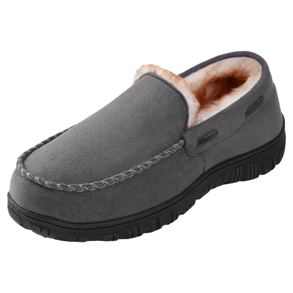 Men's Comfy Fuzzy Lining Moccasin Slippers - Soft, Breathable, Slip-Resistant Indoor Shoes for Business Office, Everyday Wear - Perfect for Cold Winter Days