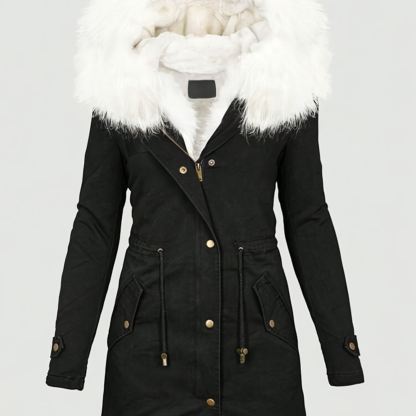 Women'S Thermal Insulated Fleece-Lined Military Parka Coat with Detachable Faux Fur Hood & High Quality High Quality Fabric - Heavy-Duty Winter Jacket, Full-Zip Closure, Golden-Tone Hardware, Utility Pockets, Adjustable Draws